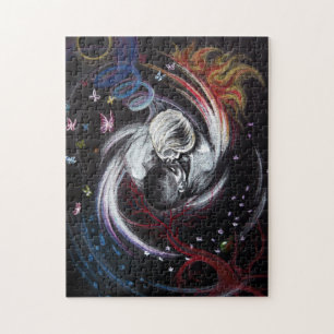Kissend stel Yin Yang Love Surreal-tekenkunst Legpuzzel