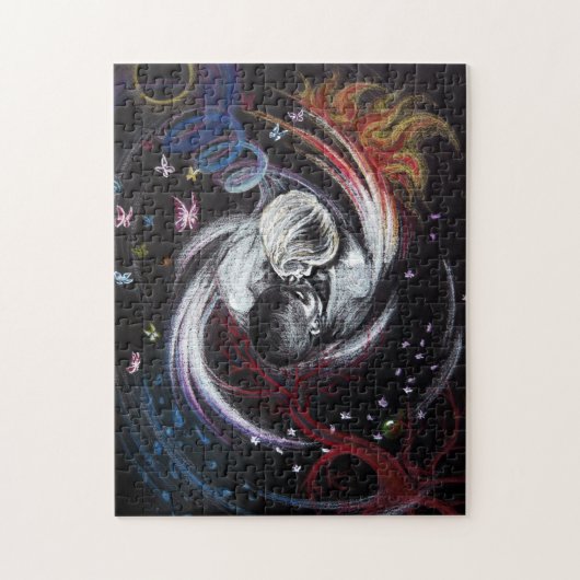 Kissend stel Yin Yang Love Surreal-tekenkunst Legpuzzel (Verticaal)