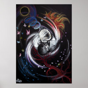 Kissend stel Yin Yang Love Surreal-tekenkunst Poster