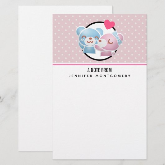 Kissende Beren Cute en Kawaii Briefpapier (Voorkant / Achterkant)