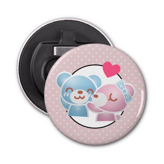 Kissende Beren Cute en Kawaii Button Flesopener (Voorkant)