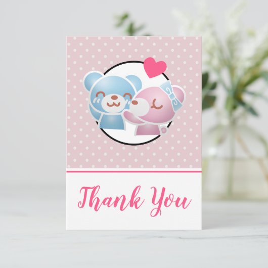 Kissende Beren Cute en Kawaii Dank u Bedankkaart (Staand voorkant)