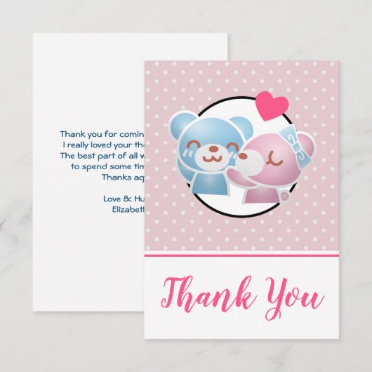 Kissende Beren Cute en Kawaii Dank u Bedankkaart (Voorkant / Achterkant)
