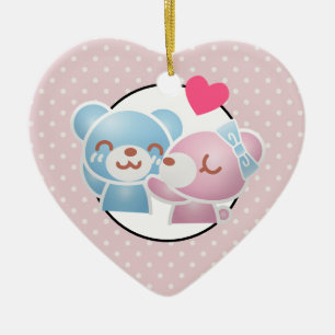 Kissende Beren Cute en Kawaii Keramisch Ornament