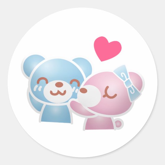 Kissende Beren Cute en Kawaii Ronde Sticker (Voorkant)