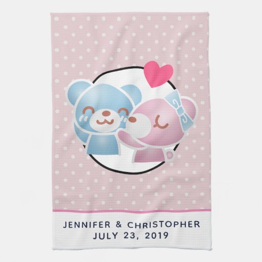 Kissende Beren Cute en Kawaii Theedoek (Verticaal)