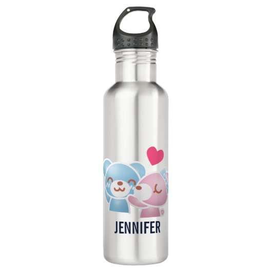 Kissende Beren Cute en Kawaii Waterfles (Voorkant)