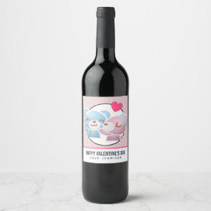 Kissende Beren Cute en Kawaii Wijn Etiket