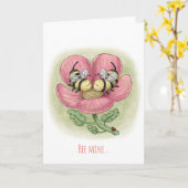 Kissende Bijen Valentijnsdag Kaart (Gele Bloem)