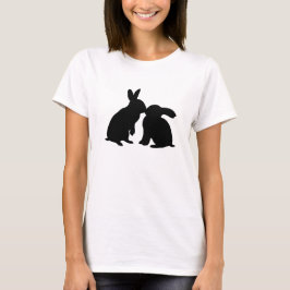 Kissende Bunny Rabbits T-shirt (zwart silhouet)