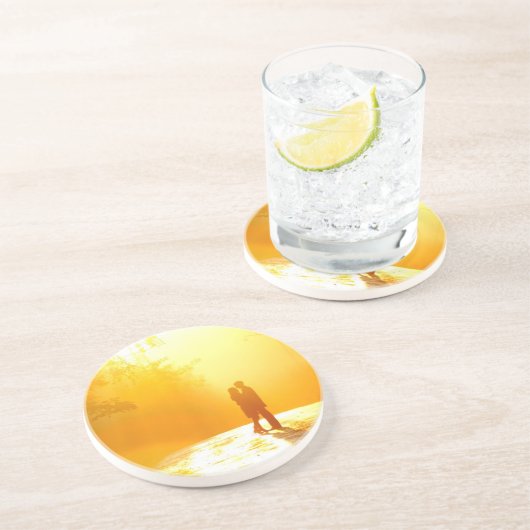 Kissende Couple in het zonlicht Zandsteen Onderzetter (Zijkant)