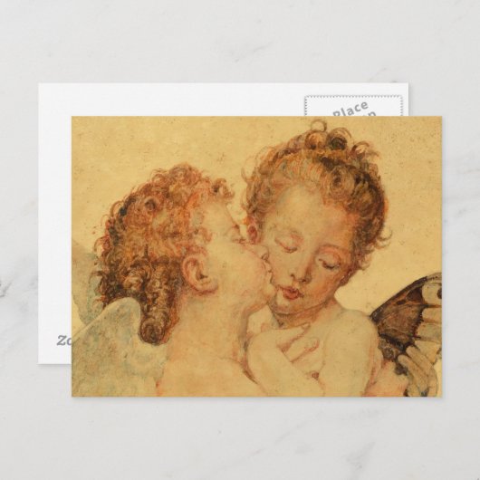 Kissende engelen van Bouguereau op de grunge textu Briefkaart (Voorkant / Achterkant)