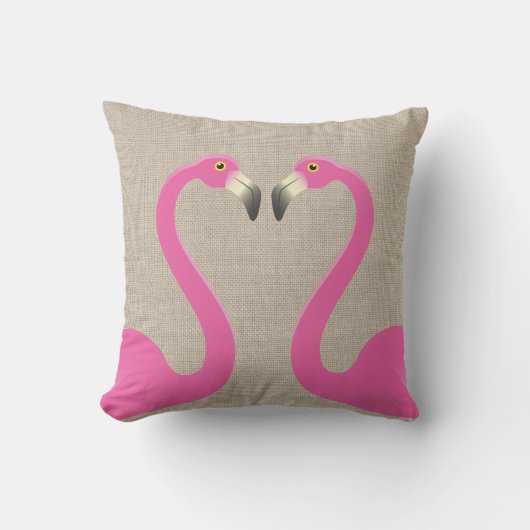 Kissende Flamingos Burlap Linen Pillow Buitenkussen (Voorkant)