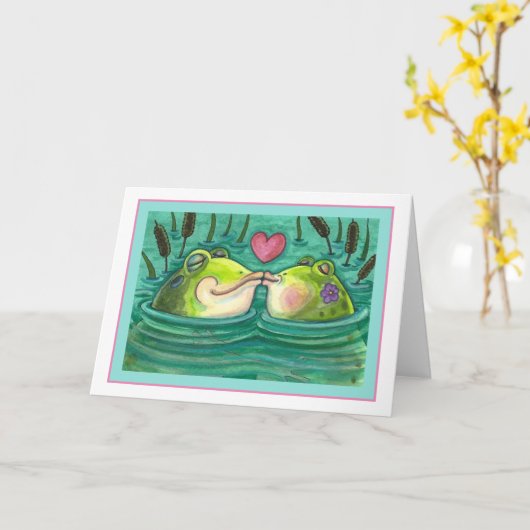 KISSENDE FROGS COLORFUL- EN CUTE POND-ROMANCE, lee Kaart (Gele Bloem)