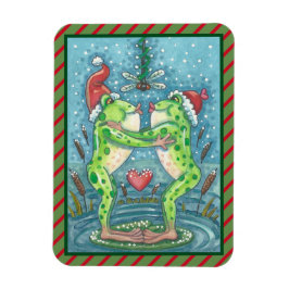 KISSENDE FROGS, DRAGONFLY MISTLETOE HOLIDAY MAGNET MAGNEET