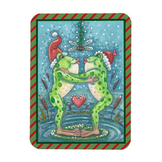 KISSENDE FROGS, DRAGONFLY MISTLETOE HOLIDAY MAGNET MAGNEET (Verticaal)