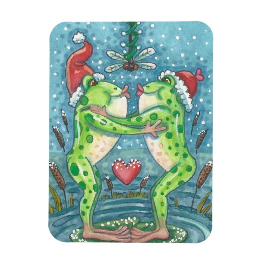 KISSENDE FROGS, DRAGONFLY MISTLETOE HOLIDAY MAGNET MAGNEET (Verticaal)