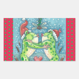 KISSENDE FROGS, DRAGONFLY MISTLETOE HOLIDAY STICKE RECHTHOEKIGE STICKER