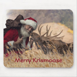 Kissende Kerstman en Moose Mousepad Muismat