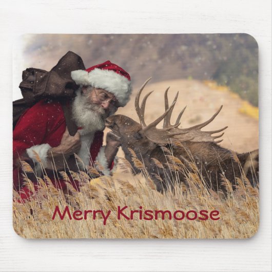 Kissende Kerstman en Moose Mousepad Muismat (Voorkant)
