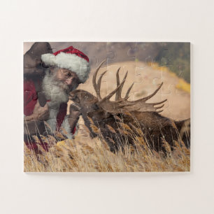 Kissende Kerstman en Moose Puzzle Legpuzzel