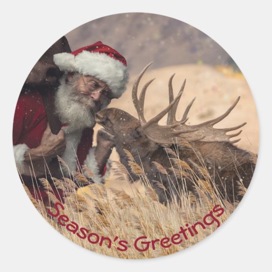 Kissende Kerstman en Moose Sticker (Voorkant)