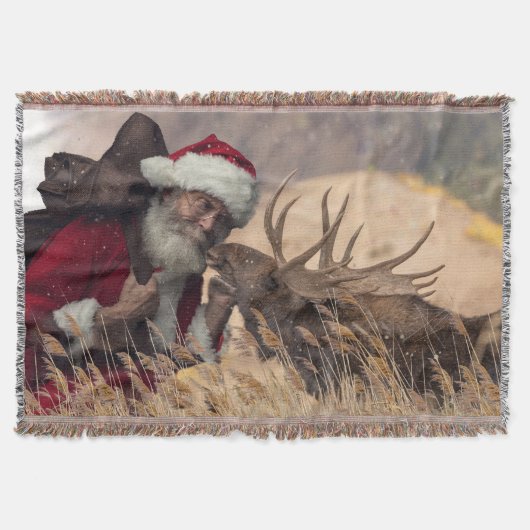 Kissende Kerstman en Moose Throw Blanket Deken (Voorkant)