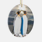 Kissende koning Penguin Pair in Artic Keramisch Ornament (Rechts)