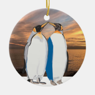 Kissende koning Penguin Pair in Artic Keramisch Ornament