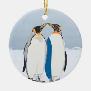 Kissende koning Penguin Pair in Artic Keramisch Ornament
