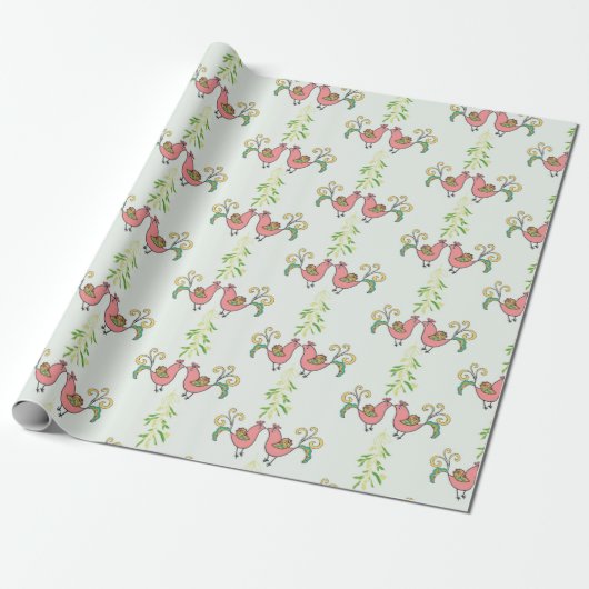 Kissende Partridges met Mistletoe Cadeaupapier (Uitgerold)