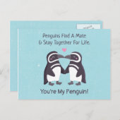 Kissende pinguïns, grappig dat je mijn pinguïn ben briefkaart (Voorkant / Achterkant)