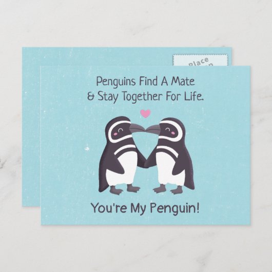 Kissende pinguïns, grappig dat je mijn pinguïn ben briefkaart (Voorkant / Achterkant)