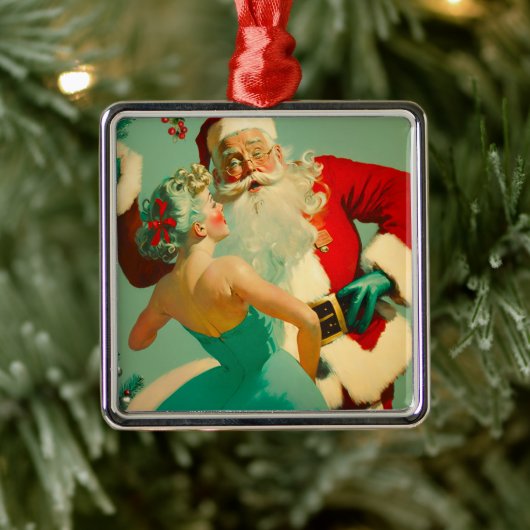  "Kissende Santa Claus" Blauwe Kerstmis Metalen Ornament (Boom)