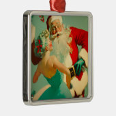  "Kissende Santa Claus" Blauwe Kerstmis Metalen Ornament (Rechts)