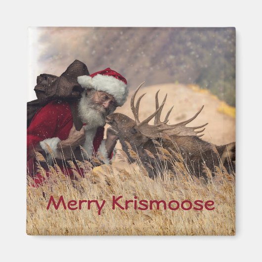 Kissende Santa en Moose Magnet (Voorkant)
