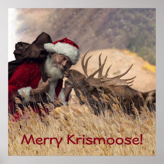 Kissende Santa en Moose Poster (Voorkant)
