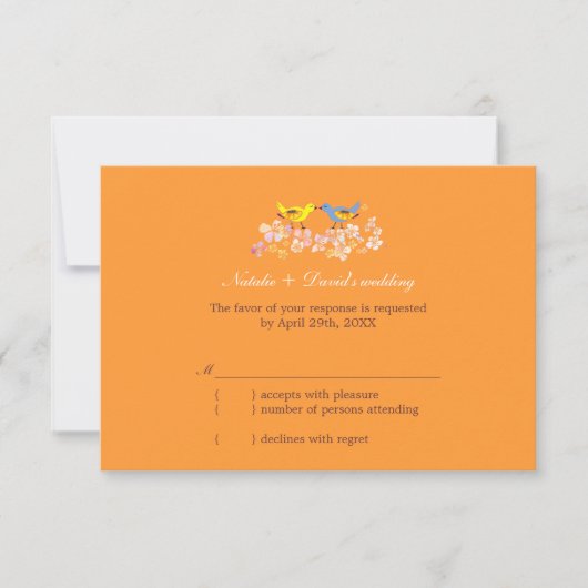 Kissende Tortelduifjes Tangerine Wedding RSVP (Voorkant)