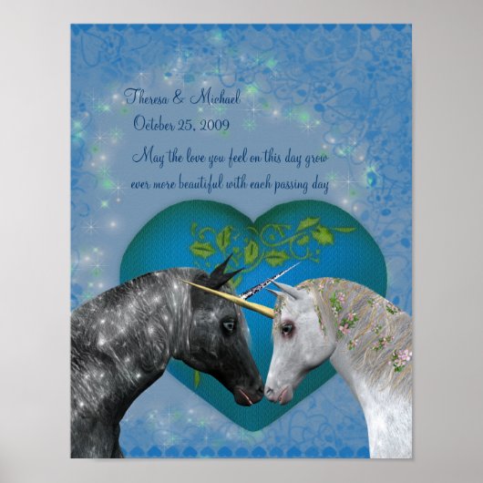 Kissende Unicorns Heart Wedding Jubileum Poster (Voorkant)