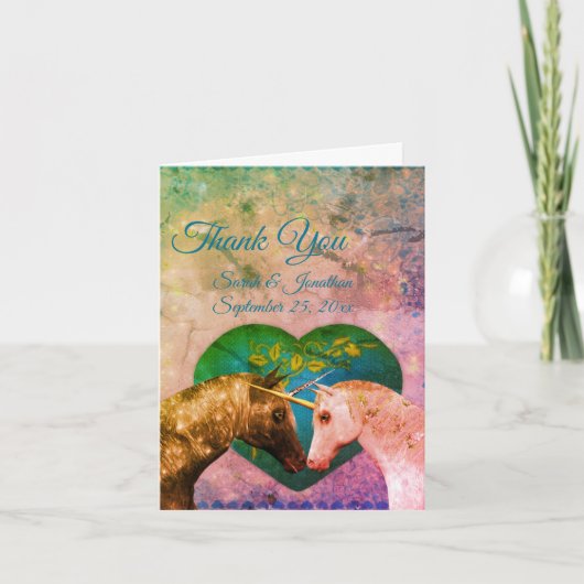 Kissende Unicorns Heart Wedding Persoonlijk Bedankkaart (Voorkant)