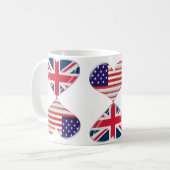 Kissende USA en UK Hearts Flags Art Koffiemok (Voorkant links)