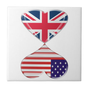 Kissende USA en UK Hearts Flags Art Tegeltje