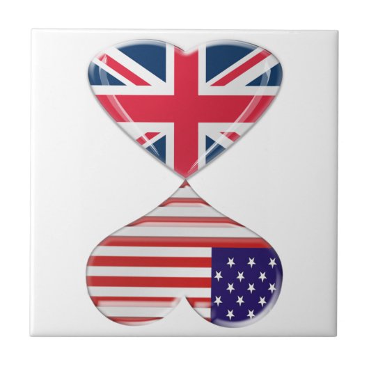 Kissende USA en UK Hearts Flags Art Tegeltje (Voorkant)