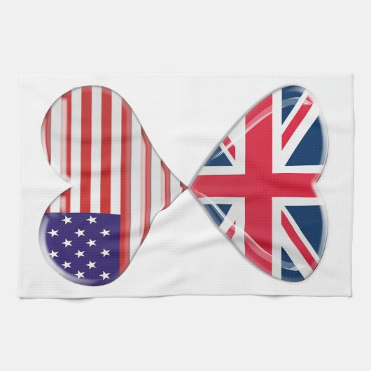 Kissende USA en UK Hearts Flags Art Theedoek (Horizontaal)