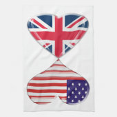 Kissende USA en UK Hearts Flags Art Theedoek (Verticaal)