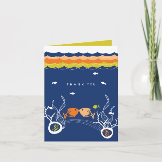 Kissende Vissen Koralen En Blauwe Oceaangolven Bru Bedankkaart (Voorkant)