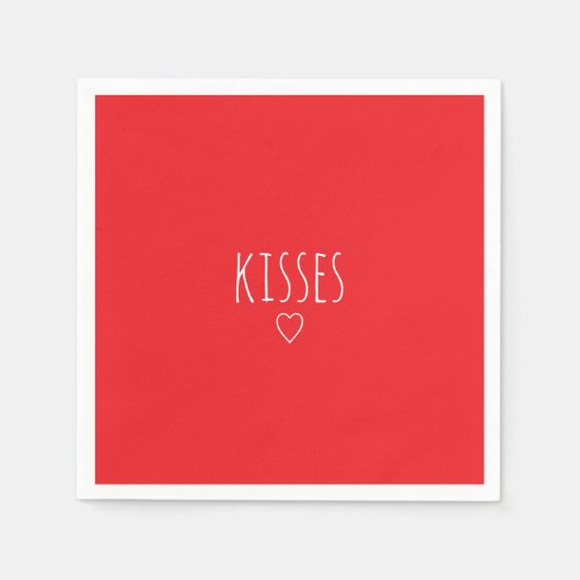 'Kisses' Bold Romantic Red White Valentine's Day Servet (Voorkant)