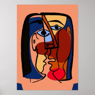 Kisses Cubism Abstracte Faces Poster