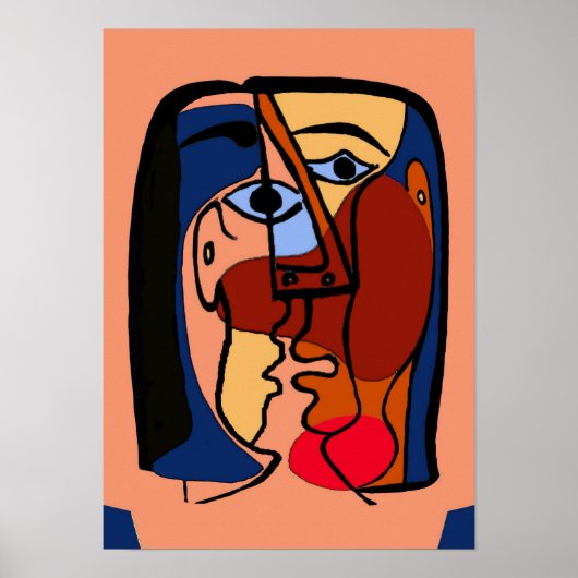 Kisses Cubism Abstracte Faces Poster (Voorkant)