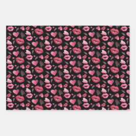 Kisses en harten Patroonverwikkeling Waterverf Inpakpapier Vel